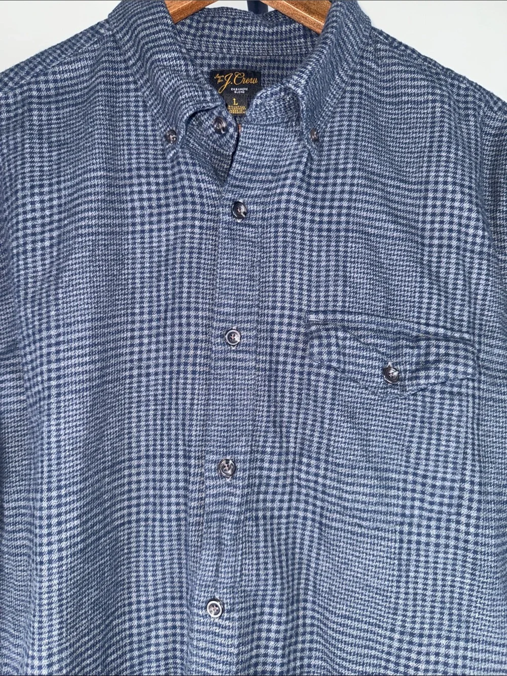 J.Crew Cashmere-Cotton Long Sleeve Button Down in Houndstooth Midnight | L